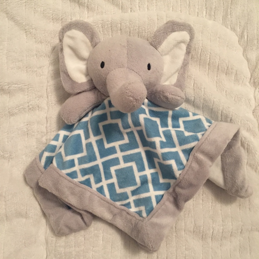 Levtex Elephant Blue Grey White Plush Baby Security Blanket Plush Lovey